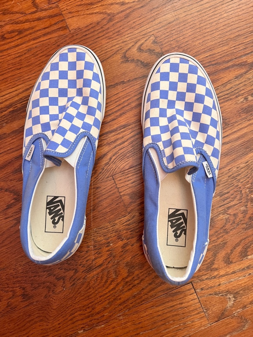 Vintage Slip-On Checkerboard Sneakers - Blue & White